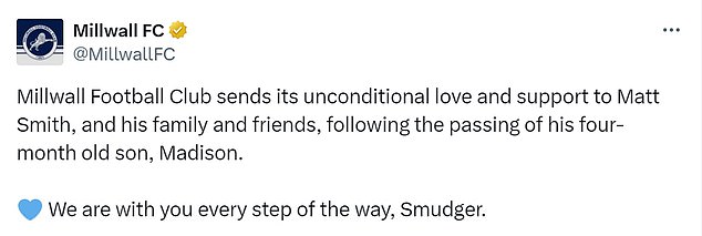 Миллуолл выразил поддержку Смиту, который представлял клуб с 2019 по 2022 год.